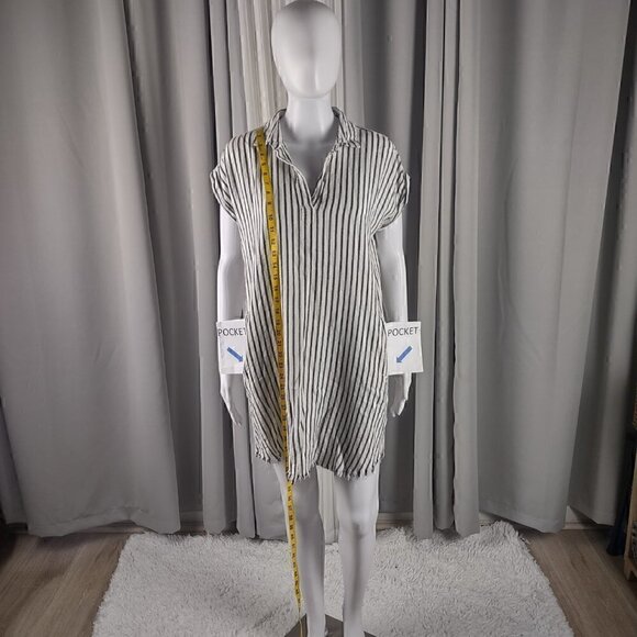 Thread And Supply Linen Blend Fringe Bottom Striped Pullover Dress Size Small - Picture 5 of 11